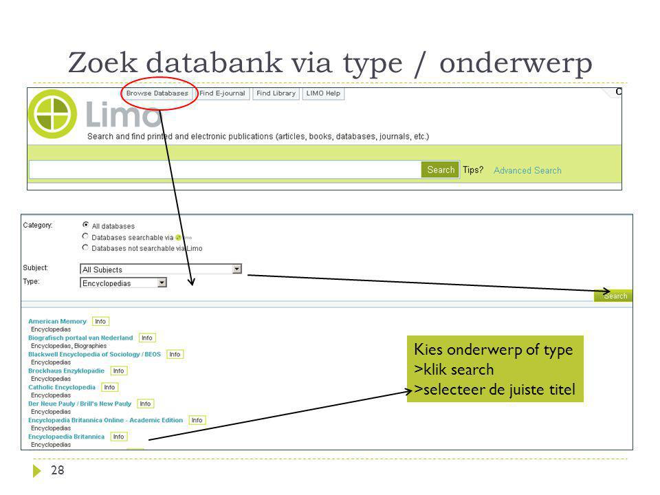Zoek databank via type / onderwerp