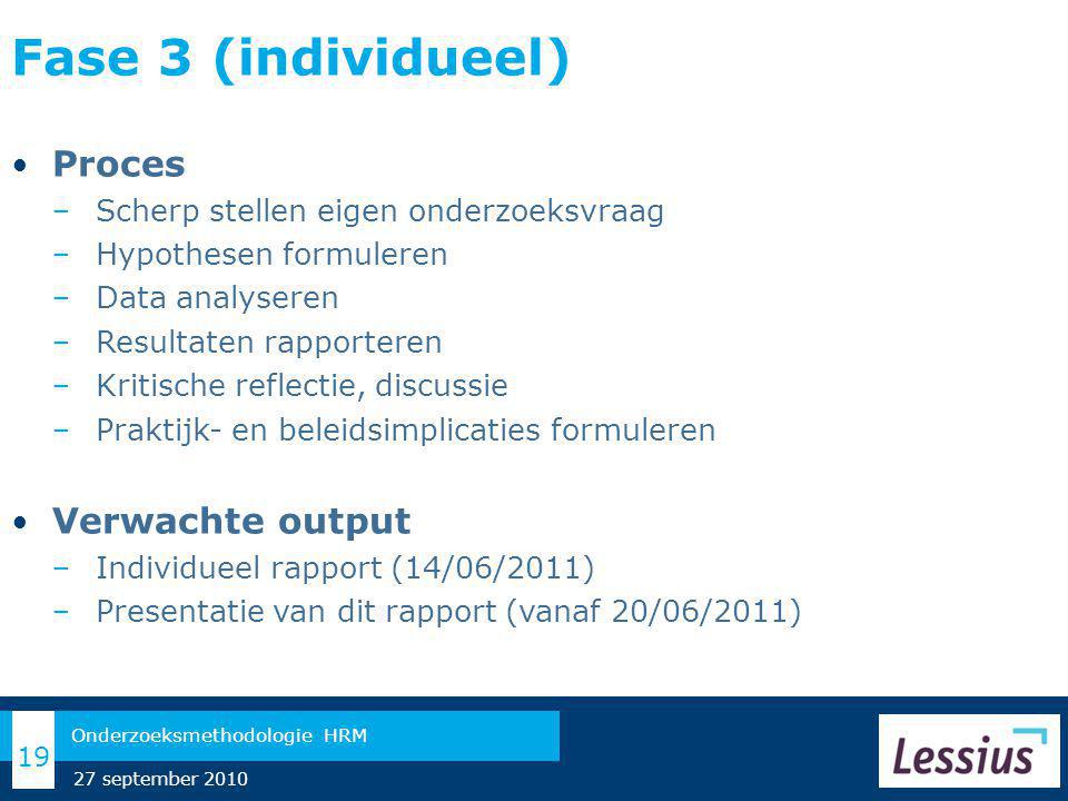 Fase 3 (individueel) Proces Verwachte output