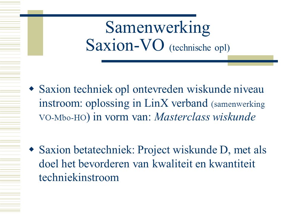 Samenwerking Saxion-VO (technische opl)