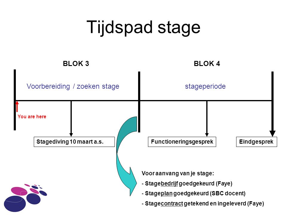 Tijdspad stage BLOK 3 BLOK 4 Voorbereiding / zoeken stage stageperiode
