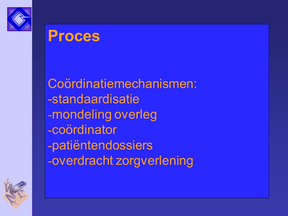 Proces Coördinatiemechanismen: -standaardisatie mondeling overleg