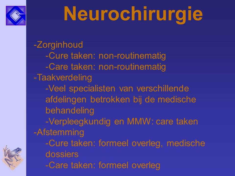 Neurochirurgie Zorginhoud Cure taken: non-routinematig