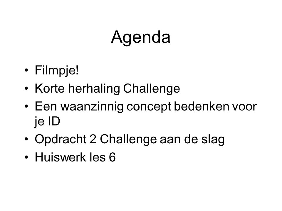 Agenda Filmpje! Korte herhaling Challenge