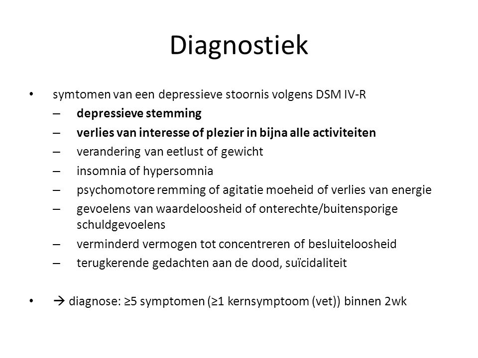 Diagnostiek symtomen van een depressieve stoornis volgens DSM IV-R