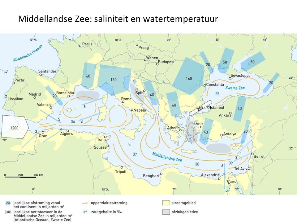 Middellandse Zee: saliniteit en watertemperatuur