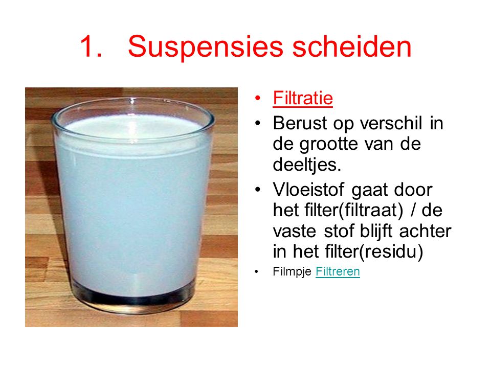 1. Suspensies scheiden Filtratie