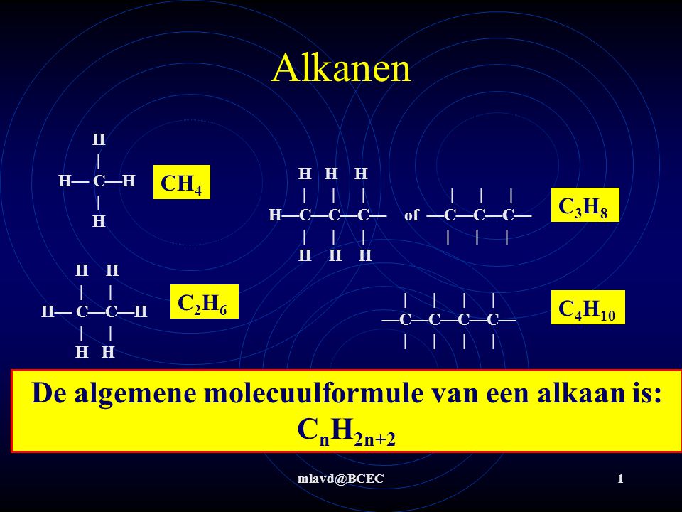 De algemene molecuulformule van een alkaan is: