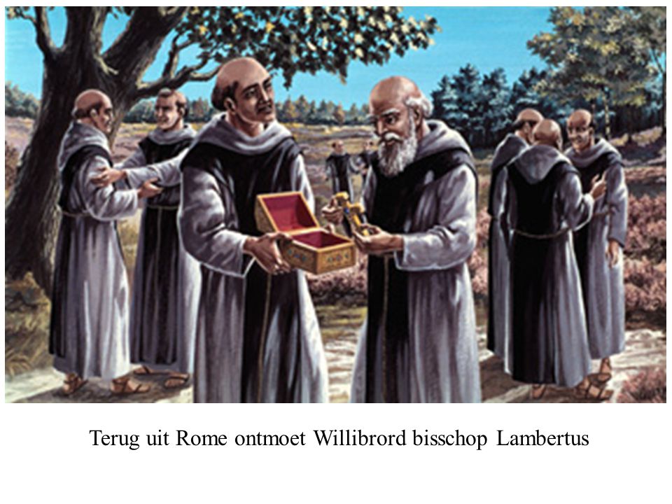 Terug uit Rome ontmoet Willibrord bisschop Lambertus