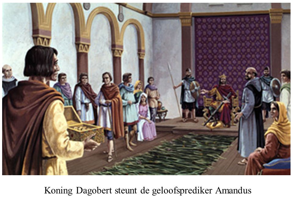 Koning Dagobert steunt de geloofsprediker Amandus