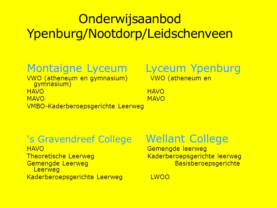 Onderwijsaanbod Ypenburg/Nootdorp/Leidschenveen