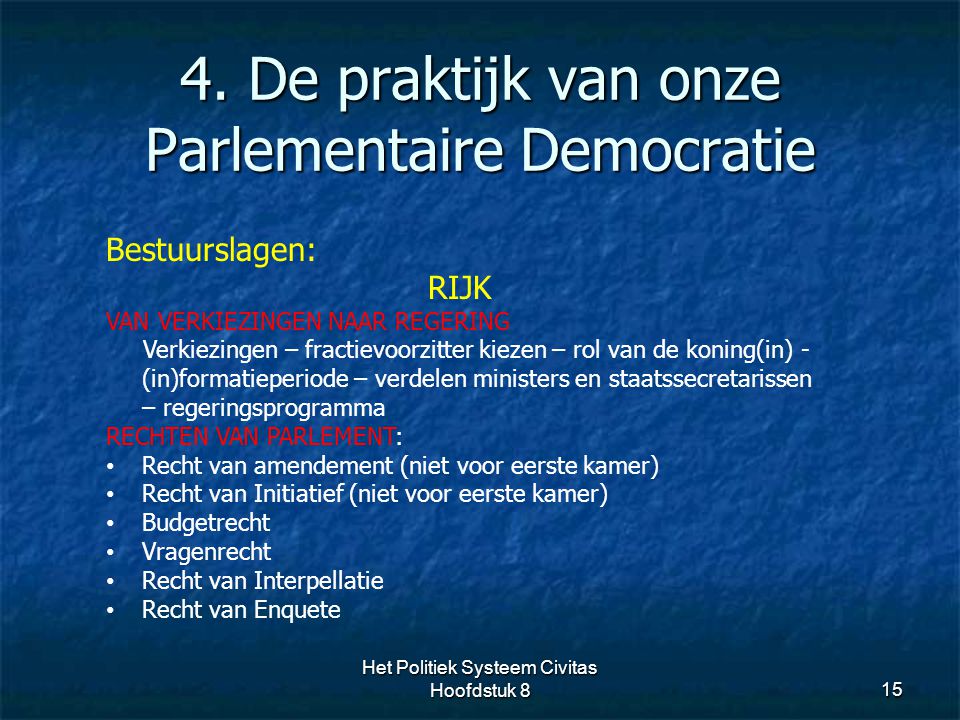 4. De praktijk van onze Parlementaire Democratie