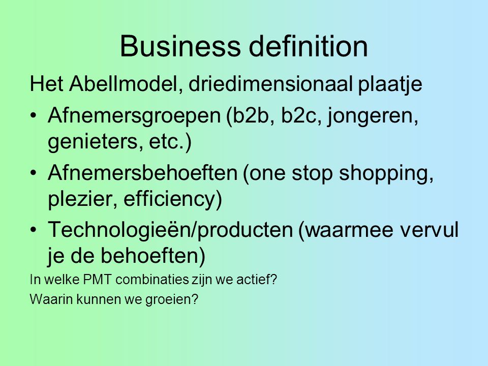 Business definition Het Abellmodel, driedimensionaal plaatje