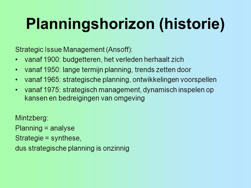 Planningshorizon (historie)