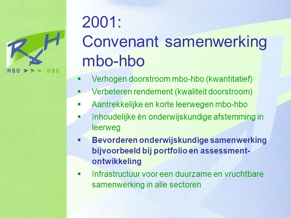 2001: Convenant samenwerking mbo-hbo