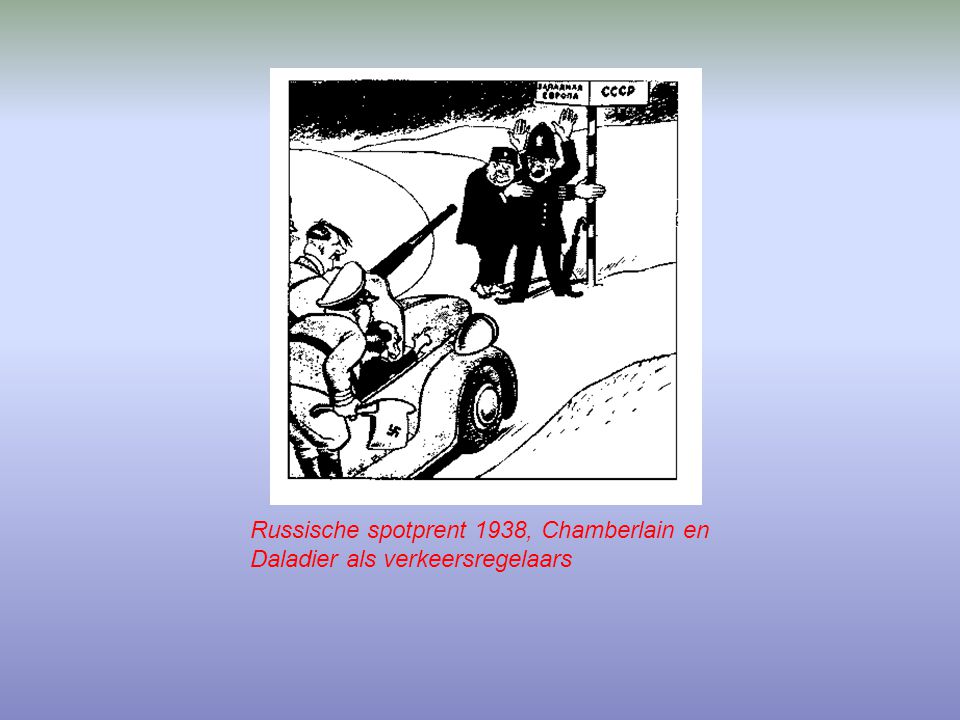 Russische spotprent 1938, Chamberlain en Daladier als verkeersregelaars