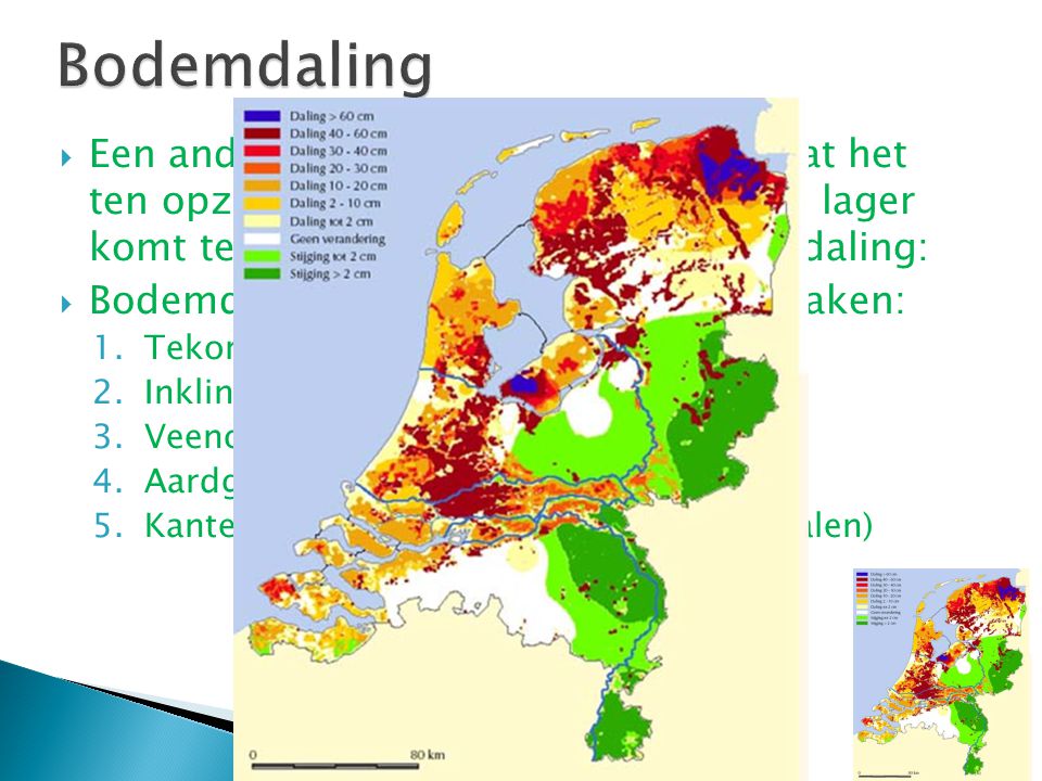 Bodemdaling Een ander groot probleem bij NL, is dat het ten opzichte van de zeespiegel steeds lager komt te liggen. Dit komt door bodemdaling: