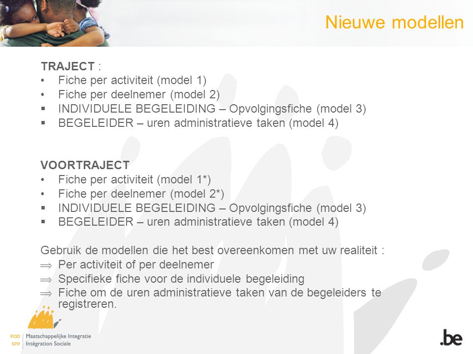Nieuwe modellen TRAJECT : Fiche per activiteit (model 1)