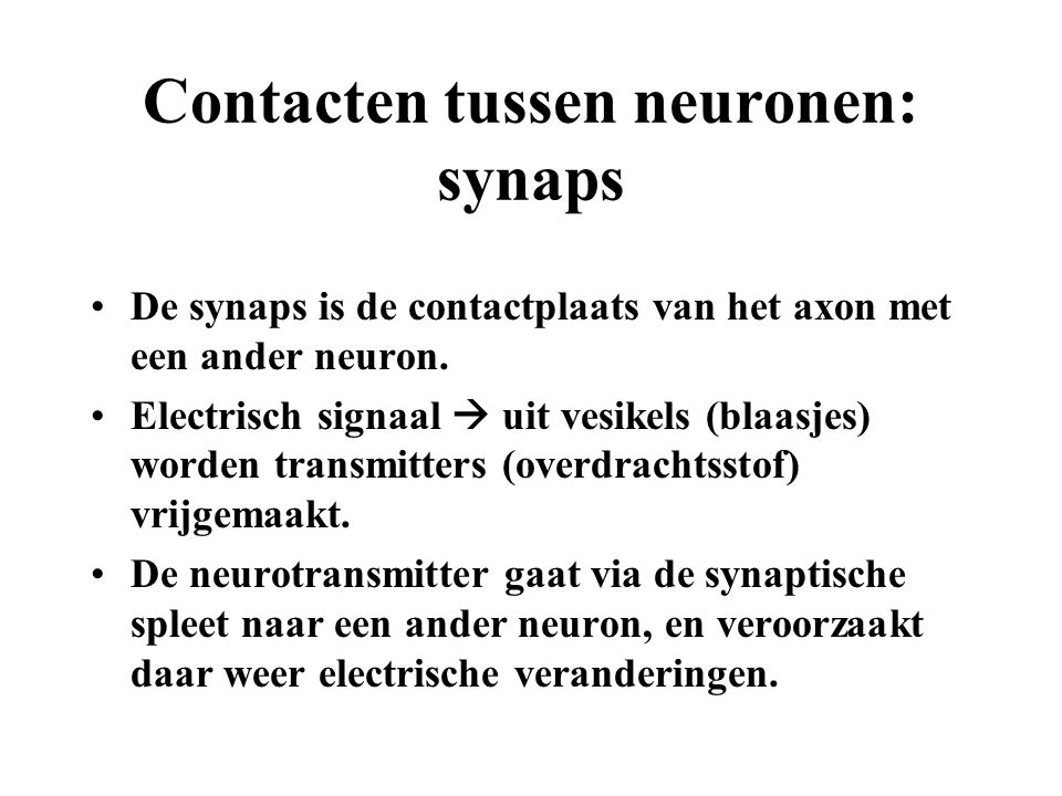 Contacten tussen neuronen: synaps
