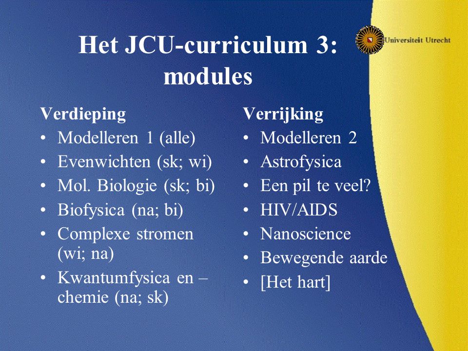 Het JCU-curriculum 3: modules