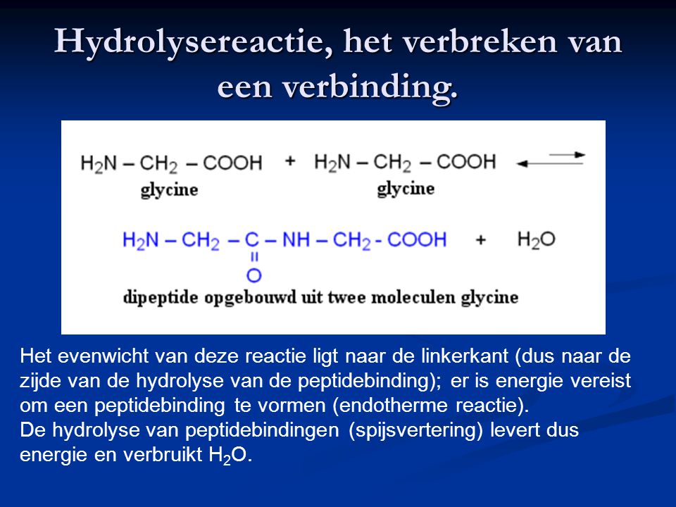 Hydrolysereactie, het verbreken van een verbinding.