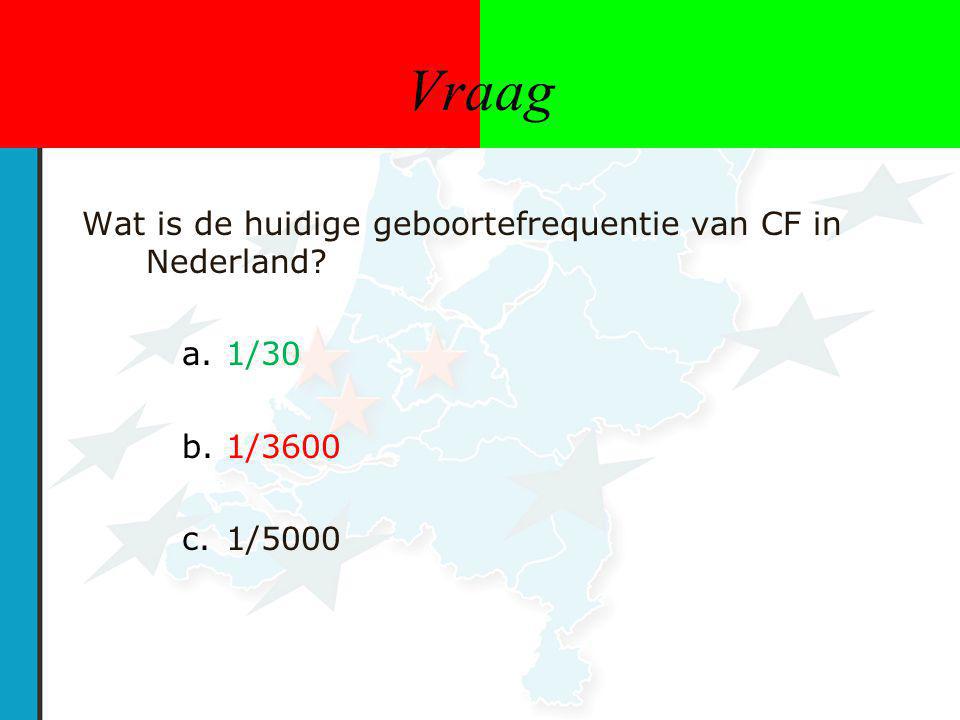 Vraag Wat is de huidige geboortefrequentie van CF in Nederland 1/30