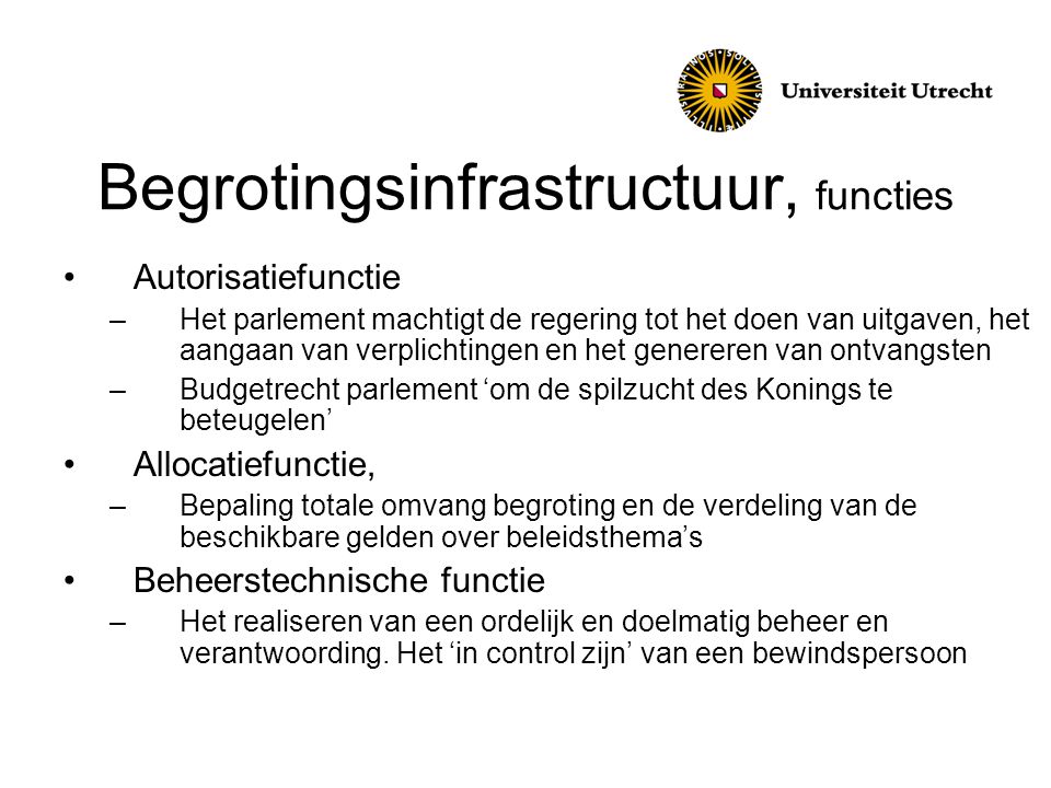 Begrotingsinfrastructuur, functies