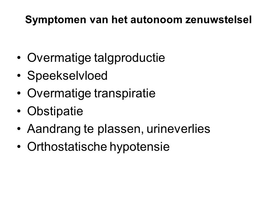 Symptomen van het autonoom zenuwstelsel