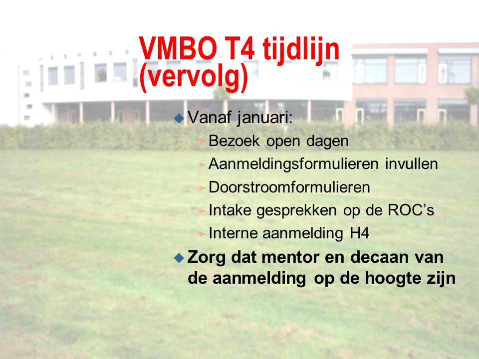 VMBO T4 tijdlijn (vervolg)