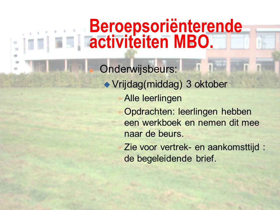 Beroepsoriënterende activiteiten MBO.