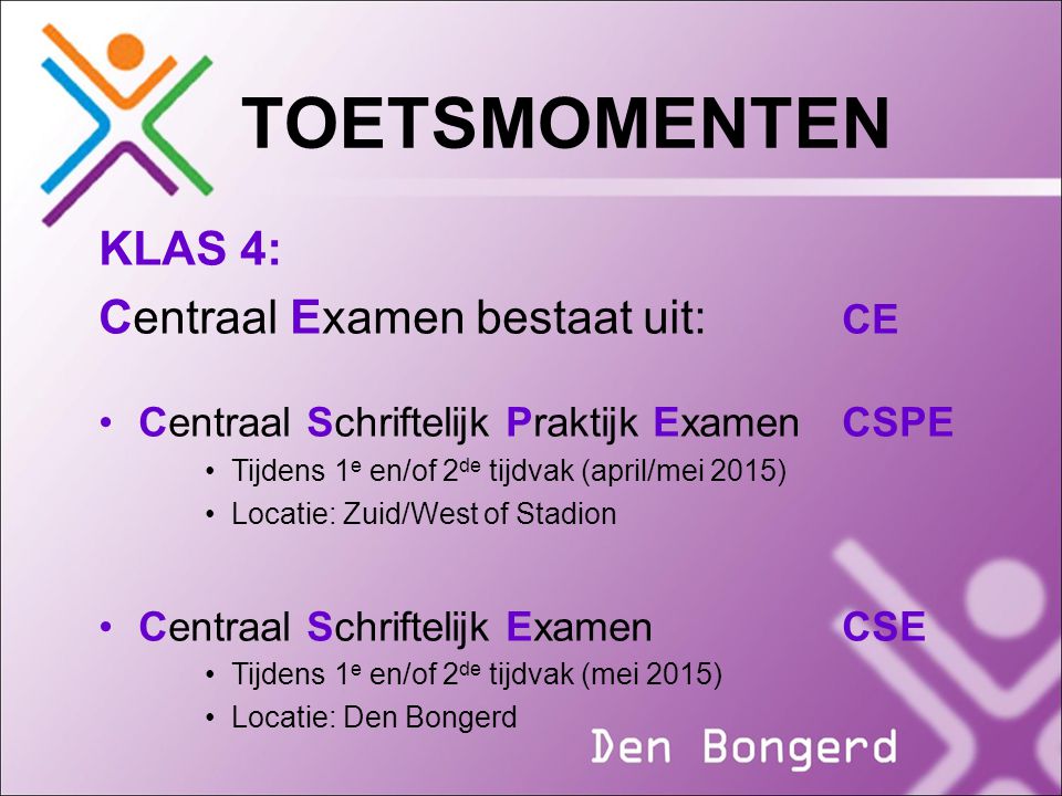 TOETSMOMENTEN KLAS 4: Centraal Examen bestaat uit: CE