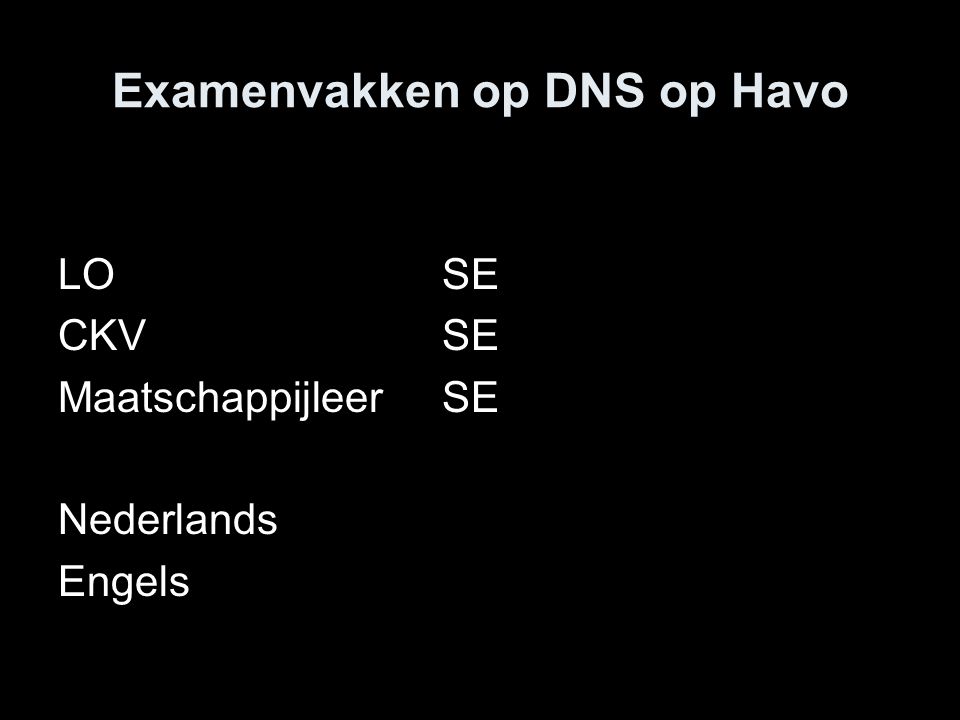 Examenvakken op DNS op Havo