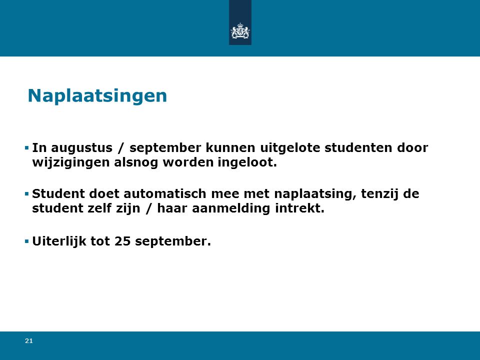 Naplaatsingen In augustus / september kunnen uitgelote studenten door wijzigingen alsnog worden ingeloot.