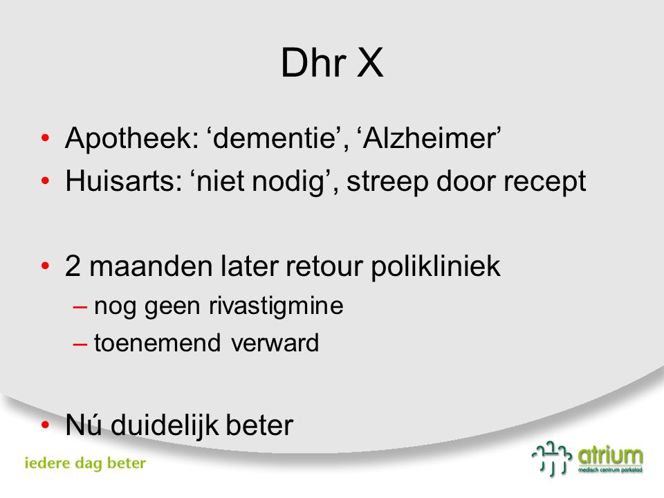 Dhr X Apotheek: ‘dementie’, ‘Alzheimer’