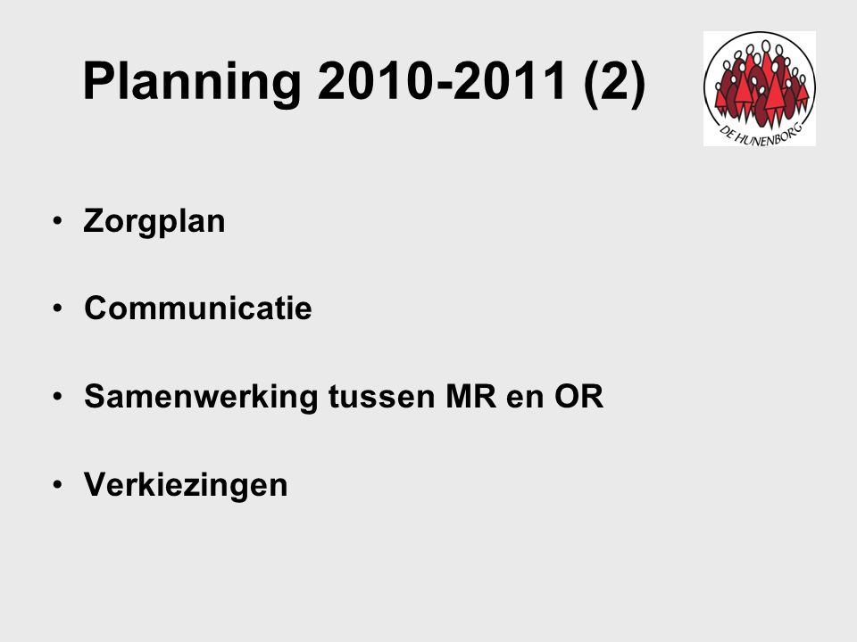 Planning (2) Zorgplan Communicatie