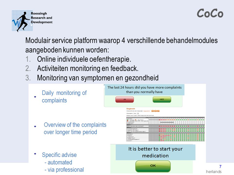 CoCo Modulair service platform waarop 4 verschillende behandelmodules aangeboden kunnen worden: Online individuele oefentherapie.