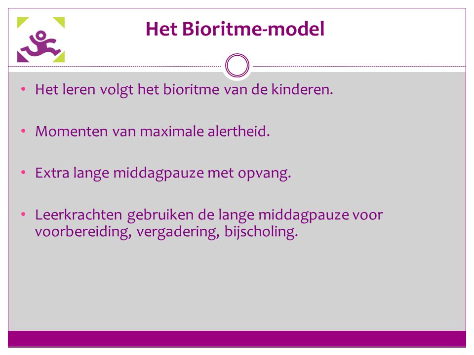 Het Bioritme-model Het leren volgt het bioritme van de kinderen.