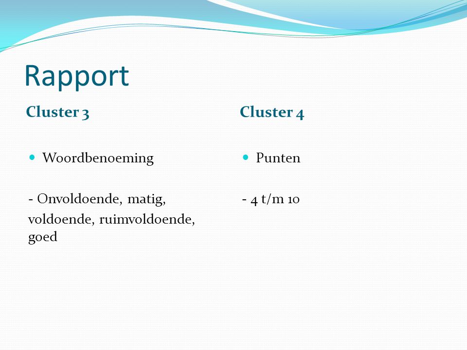 Rapport Cluster 3 Cluster 4 Woordbenoeming - Onvoldoende, matig,