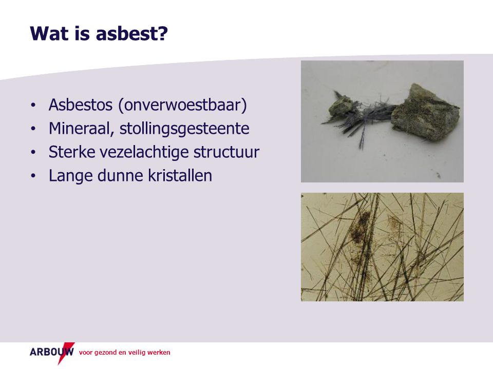 Wat is asbest Asbestos (onverwoestbaar) Mineraal, stollingsgesteente