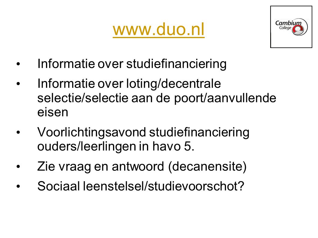 Informatie over studiefinanciering