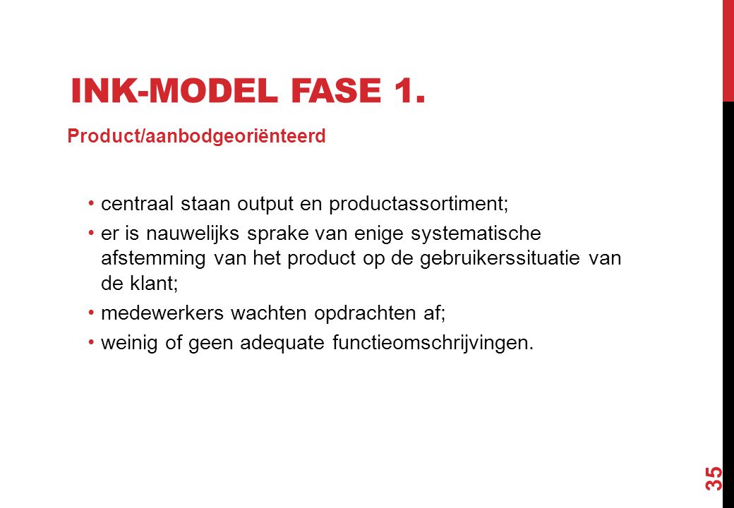 INK-model fase 1. centraal staan output en productassortiment;