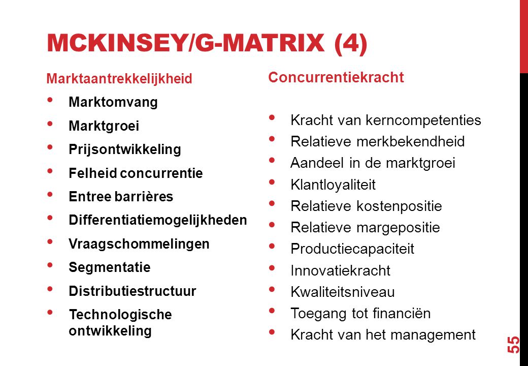 McKinsey/G-matrix (4) Concurrentiekracht Kracht van kerncompetenties