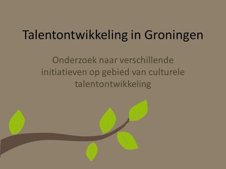 Talentontwikkeling in Groningen Onderzoek naar verschillende initiatieven op gebied van culturele talentontwikkeling.