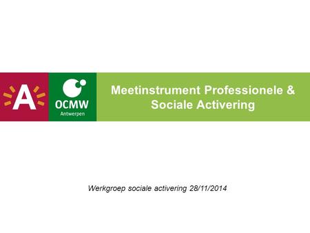 Meetinstrument Professionele & Sociale Activering Werkgroep sociale activering 28/11/2014.