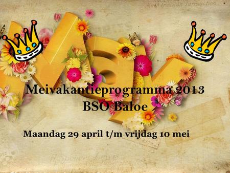 Meivakantieprogramma 2013 BSO Baloe Maandag 29 april t/m vrijdag 10 mei.
