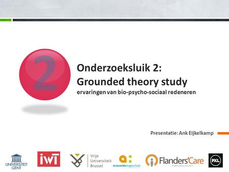 2 Onderzoeksluik 2: Grounded theory study ervaringen van bio-psycho-sociaal redeneren Presentatie: Ank Eijkelkamp.