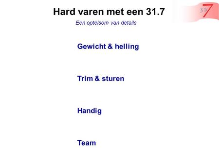 Hard varen met een 31.7 Een optelsom van details Gewicht & helling Trim & sturen Handig Team.