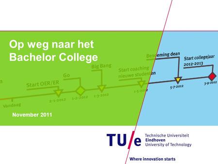 Op weg naar het Bachelor College November 2011. In het kort Alle bacheloropleidingen in één Bachelor College Per september 2012 Bacheloraanbod aantrekkelijker,