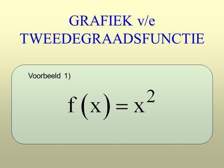 GRAFIEK v/e TWEEDEGRAADSFUNCTIE Voorbeeld 1). xf(x) -3 -2 0 1 2 3 94101499410149 T(0,0) Dalparabool.