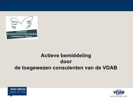 Www.vdab.be 0800 30 700 Actieve bemiddeling door de toegewezen consulenten van de VDAB.