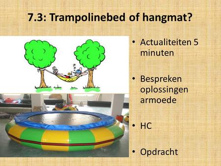 7.3: Trampolinebed of hangmat?